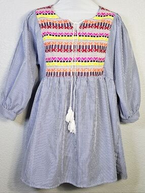 South Main Embroidered Peasant Tunic L/XL Boho Striped Top